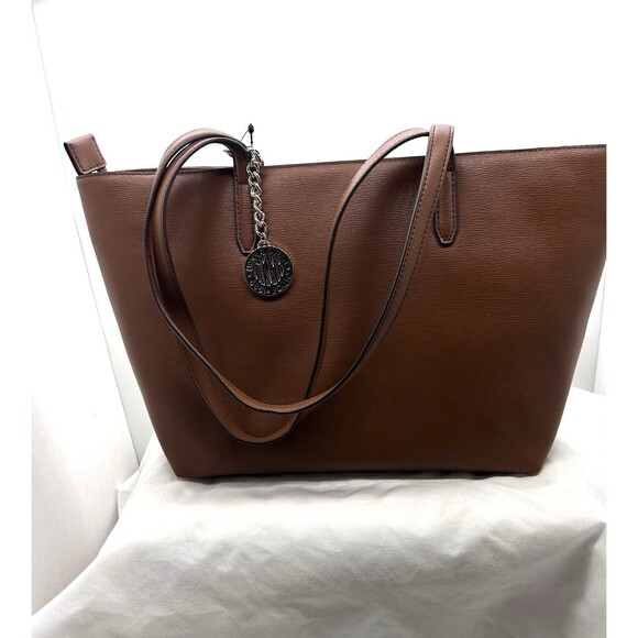 DKNY Brown‎ Double Handle Zip Closure Pockets Tote Bag Brand New - Picture 3 of 9